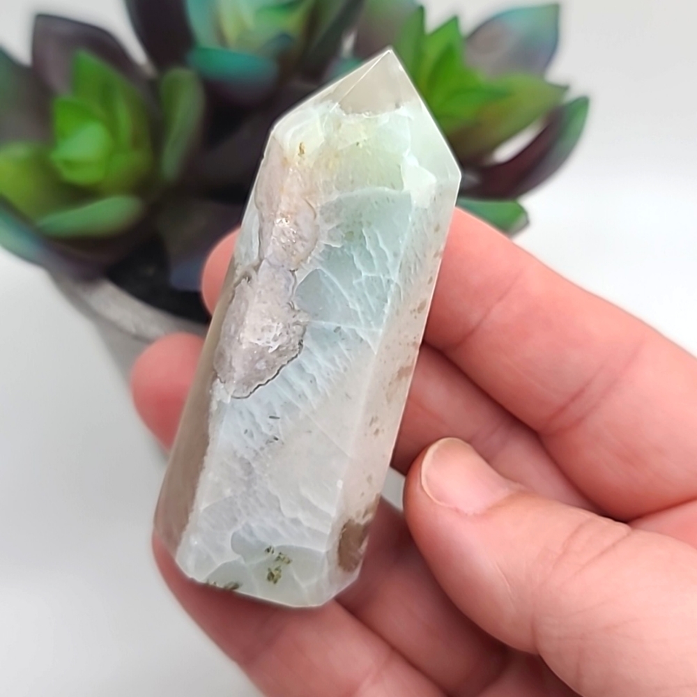 CLEARANCE Natural Green Flower Agate Crystal Tower F